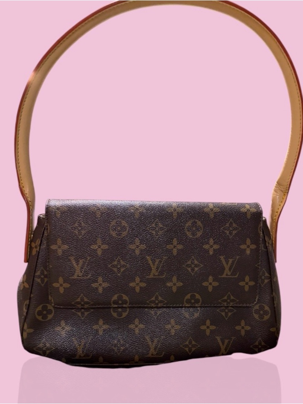 Designer-Inspired Brown Monogram Shoulder Bag with Yellow Handle - Picture 2 of 6